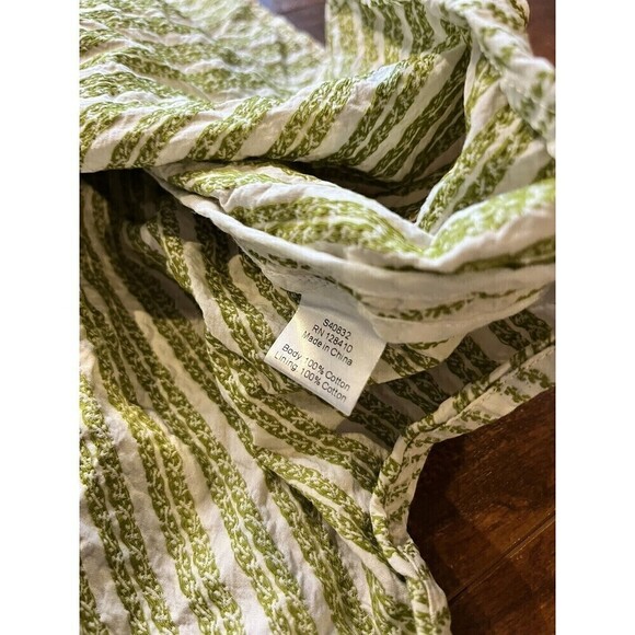 Ann Mashburn Full Zip Sleeveless Green/Cream Belted Pocket Midi Dress L 100% Cot - Picture 10 of 11